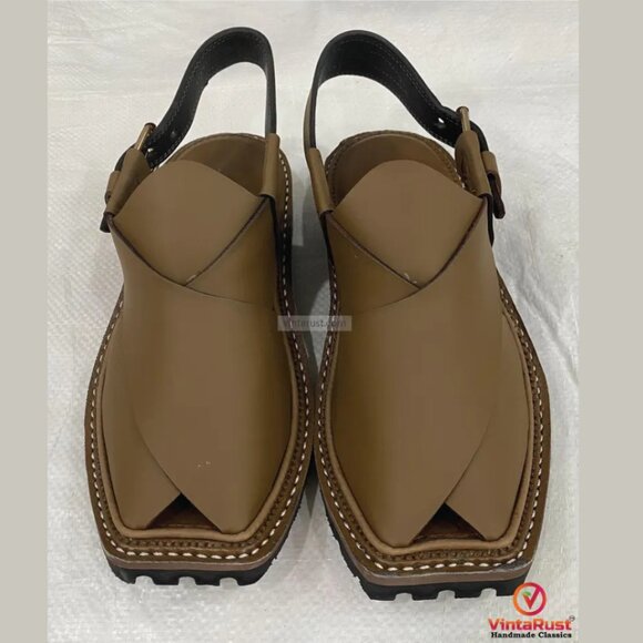 Olive Green Handmade Peshawari Chappal for Men: Leather Classic Ethnic Shoes main image 4